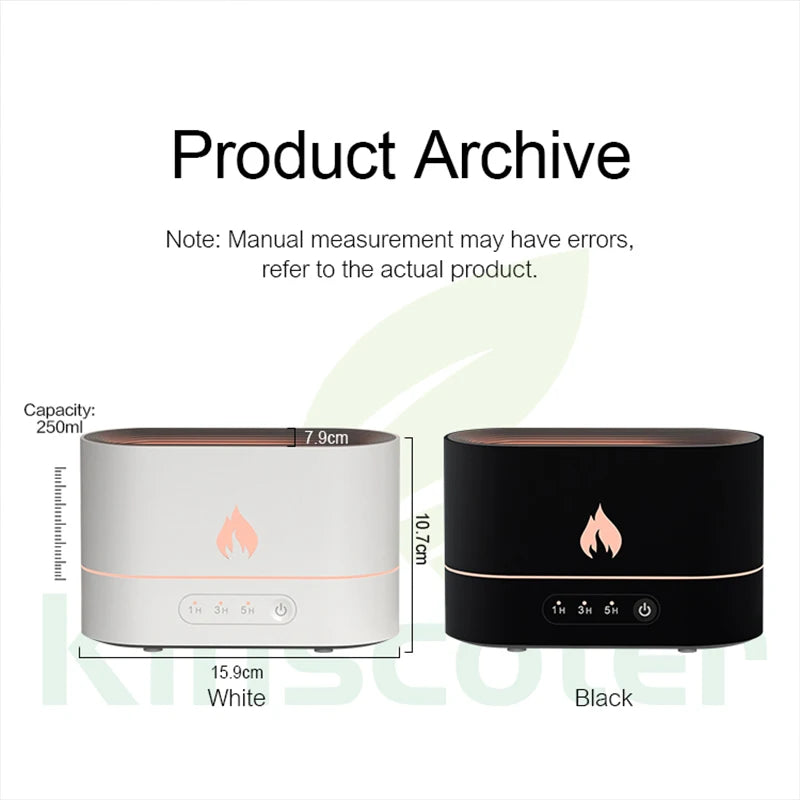 250ml Flame Humidifier 1/3/5H USB Smart Timing LED Electric  Aroma Diffuser Simulation Fire Night Lamp