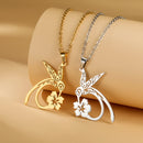 Kolibri-Blumen-Anhänger-Halsketten für Frauen Mädchen Edelstahl Goldfarbene Kette Choker Tier Schmuck Geburtstagsgeschenk