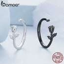 BAMOER 925 Sterling Silver 3D Thorns and Rose Adjustable Finger Rings for Women Plated Black Gold Flower Ring 2 Colors