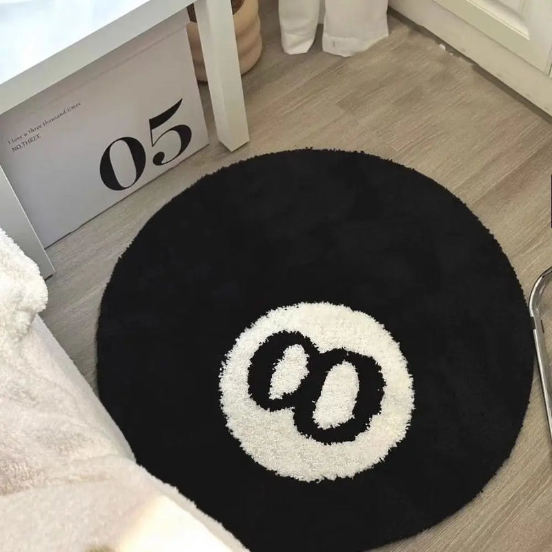 Round 8 Ball Rug Creative Soft Plush 8 Ball Mat Anti-slip Black 8 Ball Carpet Hoom Decor