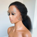 180 Density Preplucked Long 26 inch Soft Natural  Black Yaki Kinky Straight Hair Lace Front Wig For Women Synthetic Baby Hair