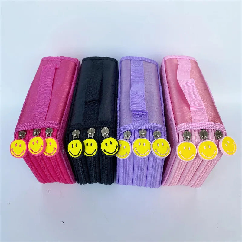 Cute Penal School Pencil Case for Girls Boys Penalty Big Pencilcase Three Zipper 52 Slots Pen Box Stationery Cartridge Kit Bag