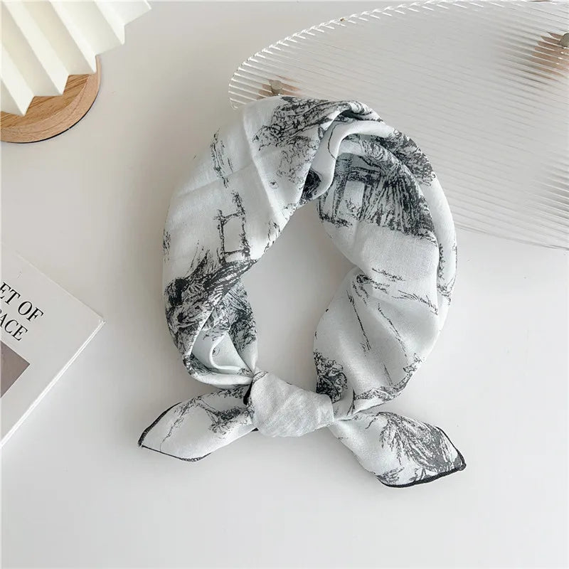Approx 55cm Cotton Linen Square Scarf Neckerchief Spring Autumn Scarves Neck Scarf Turban Bandanas Headband Decoration for Women