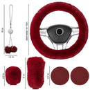 6Pcs Plush Car Accessories Set Plush Steering Wheel Cover Soft Fuzz Handbrake Gear Shift Cover Bling Mirror Ornament