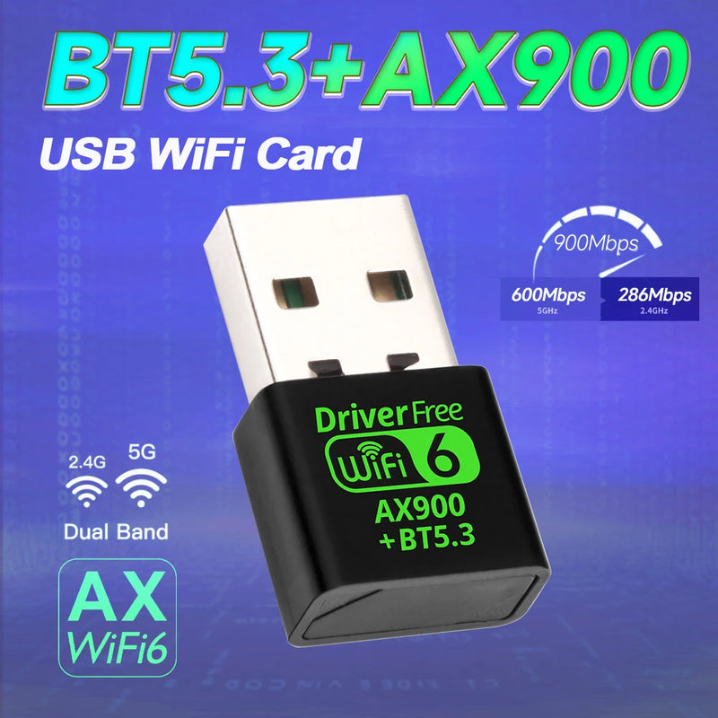 DRIVER FREE AX900 USB WiFi 6 Bluetooth 5.3 Adapter 2 in1 Dongle Dual Band 2.4G 5GHz USB Network Card Wireless Wlan Receiver