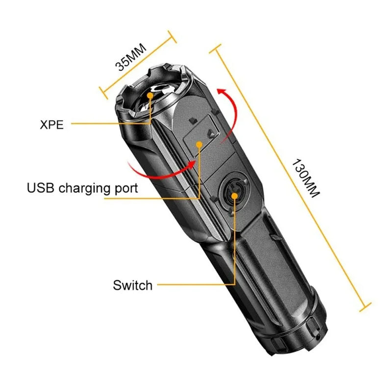 100000LM Powerful Torch Led Flashlight USB Rechargeable Fishing Tactical Hunting Zoomable Lamp for Hiking Camping Daily Home Use