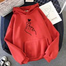 Damen Hoodies Casual Kpop Finger Herz Liebe Muster Kapuzenpullover Mode Hoodie Langarm Damen Pullover Streetwear
