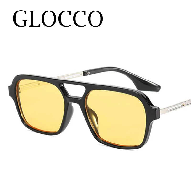 Vintage Small Frame Square Sunglasses Women Men Fashion Luxury Brand Double Bridge Sun Glasses For Female Leopard Blue Eyewear