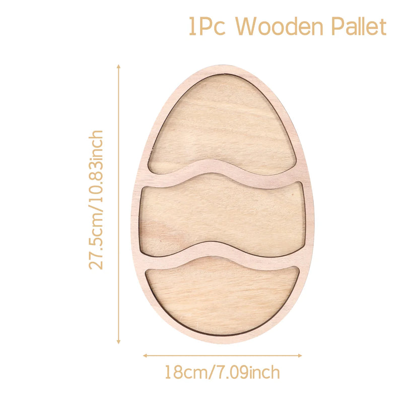 Wooden Easter Double Wavy Egg Rabbit Tray Happy Easter Party Decorations For Home 2025 Kids Favors Egg Bunny Pallet Snack Holder
