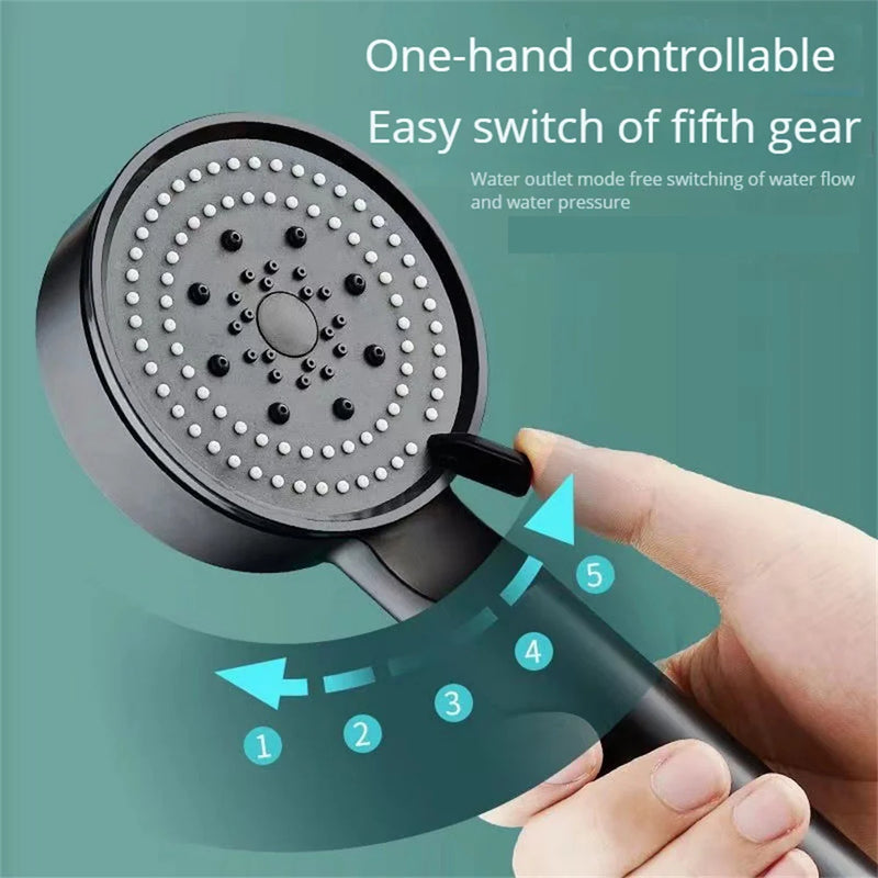 5 Modes Shower Head Adjustable High Pressure Water Saving Shower Head Water Massage Shower Head Hook Bathroom Accessories