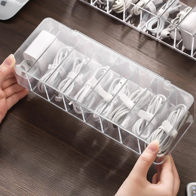 Cable Storage Box Transparent Plastic Data Line Storage Container Dust-proof Headset Data Charging Line Accessories Organizer