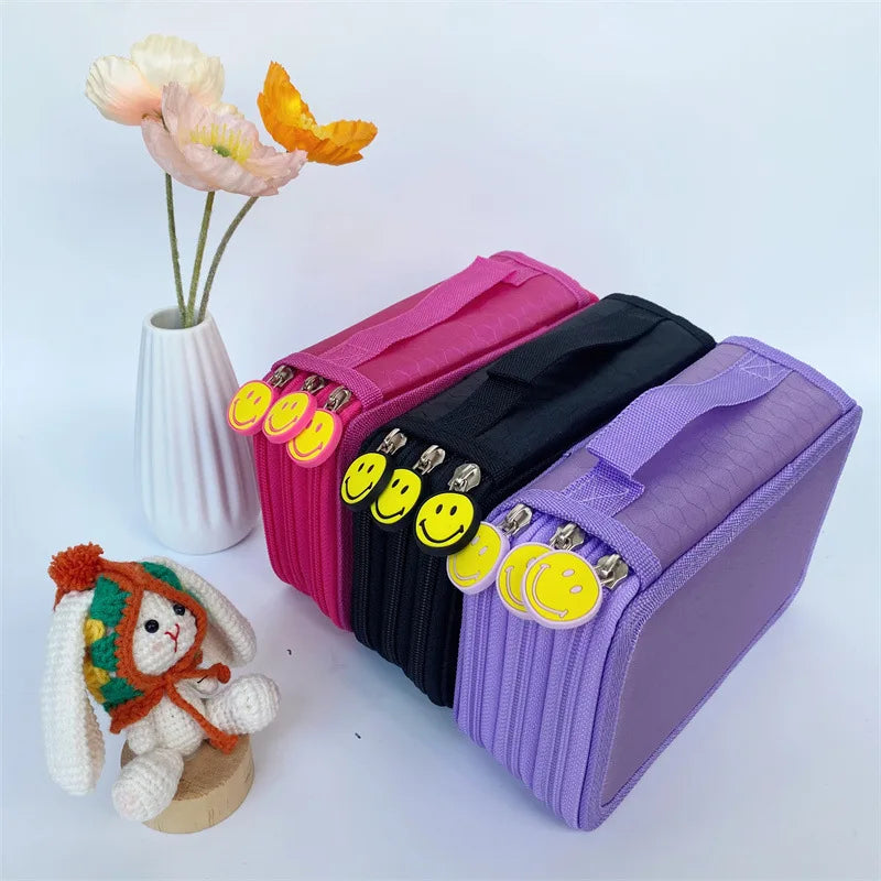 Cute Penal School Pencil Case for Girls Boys Penalty Big Pencilcase Three Zipper 52 Slots Pen Box Stationery Cartridge Kit Bag