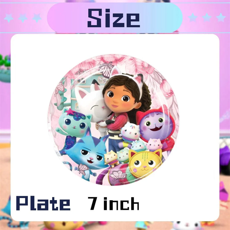 New Gabby Dollhouse Cats Birthday Party Decoration Balloon Pink Cartoon Tableware Backdrop Baby Shower Kids Girls Party Supplies