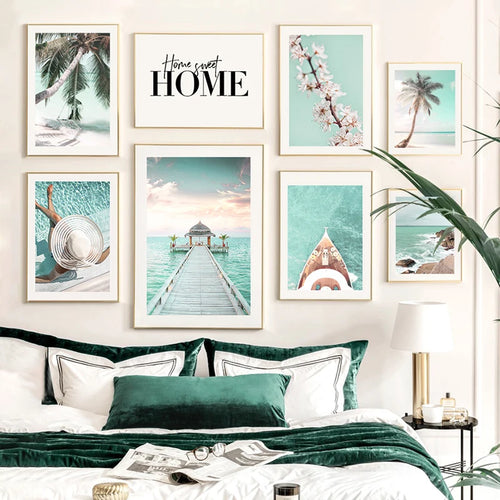 Turquoise Maldives Summer Sea Beach Coconut Tree Wall Posters and Prints Canvas Painting Landscape Picture for Living Room Decor