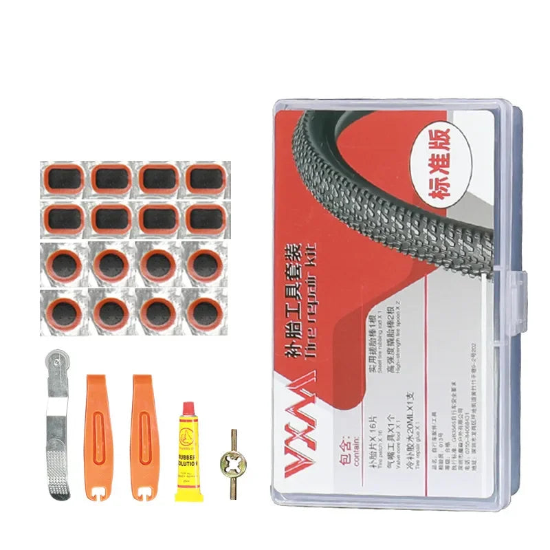 VXM Bike Bicycle Cycling Tire Repair Kit Tool Set Inner Tube Patching Tyre Filler Glue Free Cold Patch Sealant Fix Portable Tire