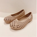 Ladies New Arrivals PVC Plastic Shoes Round Tip Low Cutter Slip-On Cut-Outs Breathable Beach Flats Spongy Sole Khaki Brown 35-40