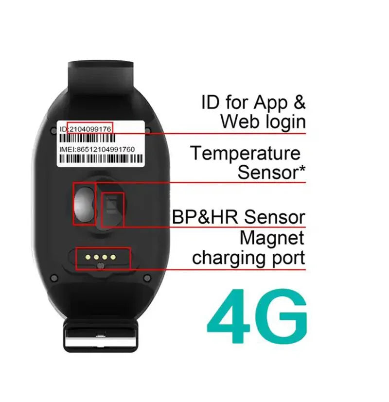 4G GPS Tracker Bracelet SOS Call Temperature Sensor Heart Rate Blood Pressure Monitoring Elderly Adult Watch