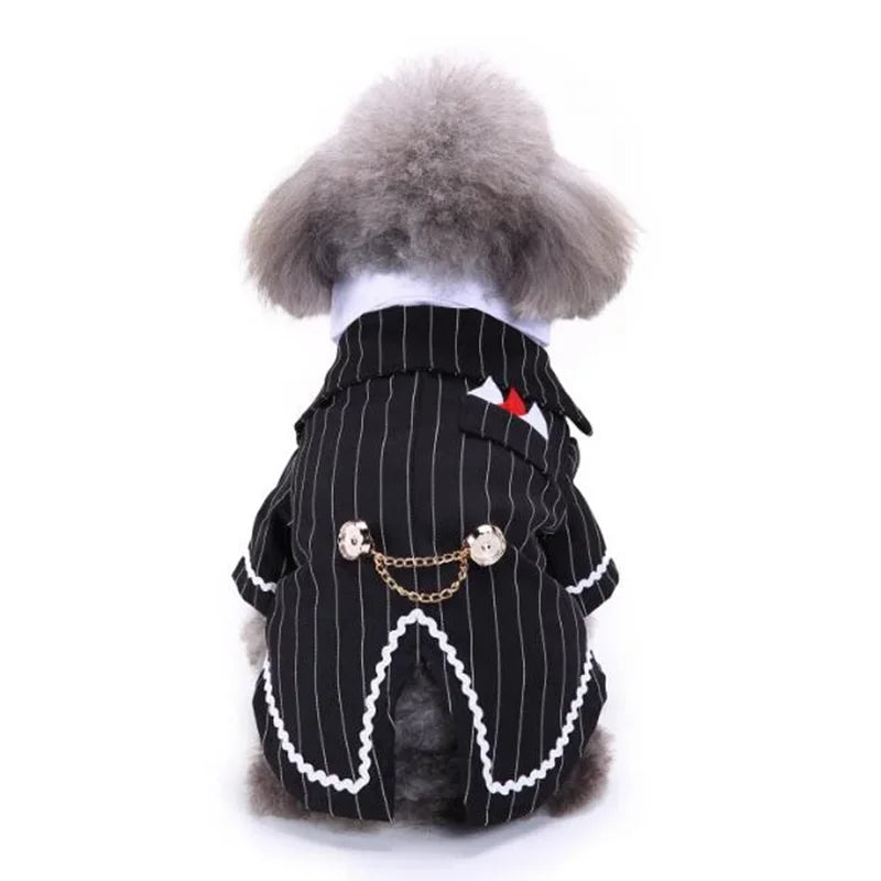 Gentleman Dog Clothes Dog Wedding Outfit Cute Tailcoat Pet Suit Striped Dog Tuxedo Bow Tie French Bulldog Halloween Costume