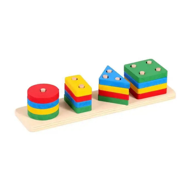 Kids Wooden Building Blocks Educational Early Learning Geometric Figure Pillar Block Intellectual Development Montessori Toy