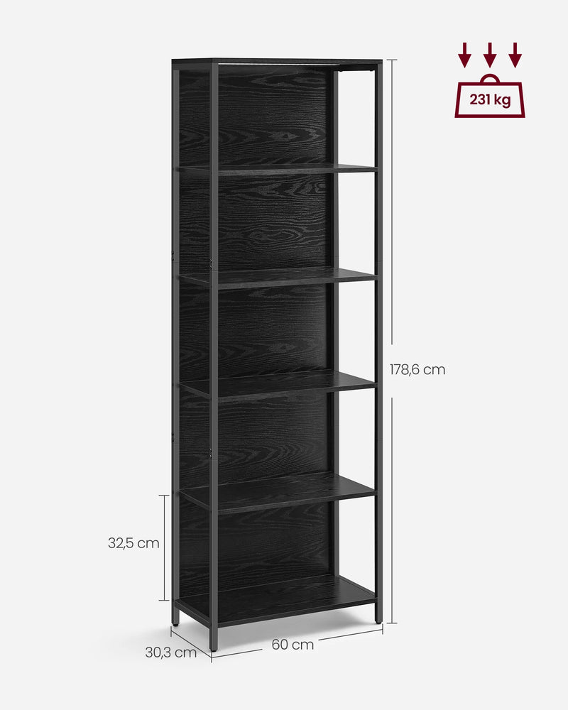 VASAGLE 6-Tier LED Bookcase, Adjustable Light Shelf, Storage Cabinet with Steel Frame, 30.3 x 60 x 178.6 cm, for Living Room