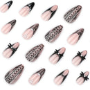 Black Cool Fake Nails Halloween Bat Press on Nails Almond Decorated Nail Tips Rivet Bow False Nails 24pcs Reusable Acrylic Nails