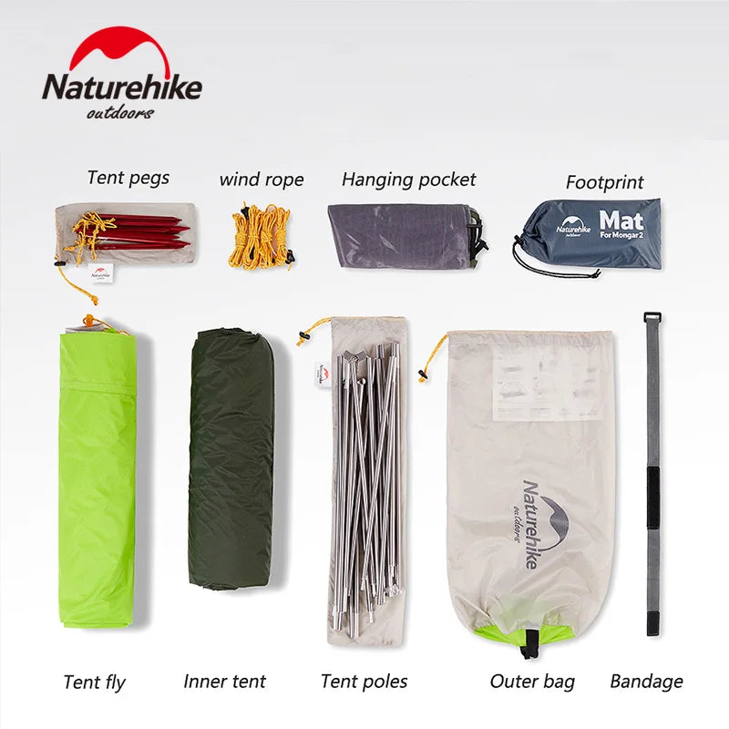 Naturehike Mongar Tent Camping Tent 2 Person Ultralight Professional Waterproof & Windproof Backpack Tent 20D Nylon Travel Tent