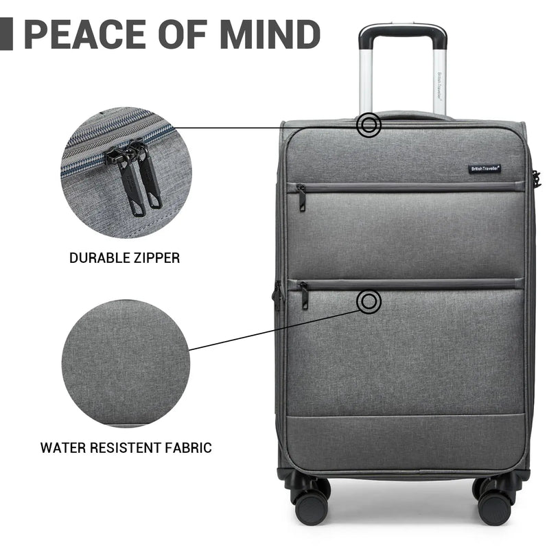British Traveller Suitcase Lightweight Durable Check in Hold Luggage with TSA Lock and 4 Spinner Wheels