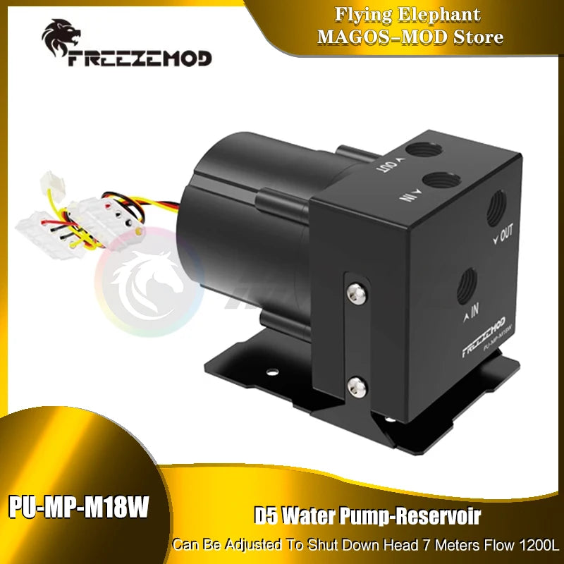 FREEZEMOD D5 PWM Pump  Maximum Flow 1200L/H  Lift 7 Meter For PC Water Cooling Black PU-MP-M18W