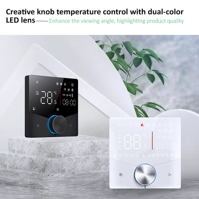 2/4 pipe wifi thermostat central air conditioning 3-speed fan coil rotating temperature adjustment voice TUYA  Alexa 24V