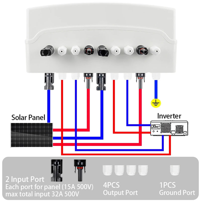 DC 500V 2 Input 2 Output Solar Photovoltaic PV Combiner Box With Surge Lightning Protection DC Fuse MCB SPD Waterproof Box IP65