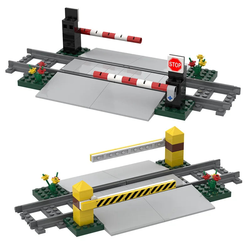 MOC City Train Track Accessories Barrier Barrier Fire Lane Crossing Building Blocks Railing Level Crossing Children's Brick Toys