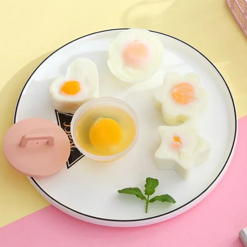 4Pcs/Set Food Grade Silicone Soft Egg Poacher Steamed Breakfast Egg Mold Cooking Poach Cup Kitchen Tools Brush Oil Free