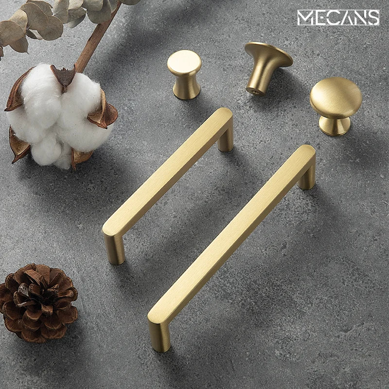 MECANS Modern Gold Knob Pure Copper Kitchen Cabinet Handles Cupboard Door Pulls Drawer Knobs Brass Furniture Handle Hardware