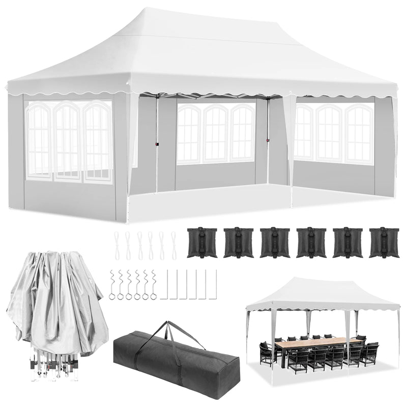 3 X 6m Waterproof Pop Up Gazebo Outdoor Pavilion Tents Four Sides 420D Oxford Cloth Rainproof Canopy Tent for Wedding