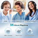 Mpow E65 2 in 1 Wireless Headphones Bluetooth 5.3 Dual/Single Office Headset with Microphone&Mute Switch 35H for Trucker Driver