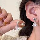 2023 New Laser Opal Love Heart Crystal Planet Drop Earrings for Women Sweet Romantic Dangle Earrings Trend Y2K Jewelry