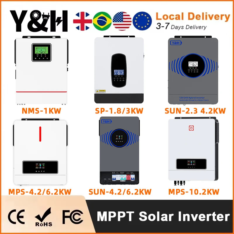 Y&H Hybrid Solar Inverter 1KW 1.6KW 1.8KW 3KW 4.2KW 6.2KW 10.2KW 220Vac MPPT Pure Sine Wave Inverter Solar Charger Controller