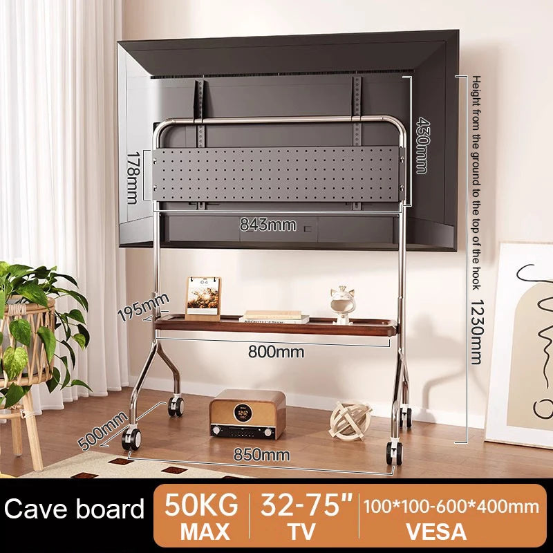 Rolling Floor Mobile TV Stand for 32-75 Inch LCD LED Flat/Curved Panel Screen TVs TV Cart Holds up to 110Lbs Max VESA 600x400mm