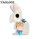 YAOLOGE 2022 Neue Osterhasen Broschen für Damen Süße Cartoon Blume Tier Kaninchen Brosche Pin Kragen Abzeichen Schmuck Geschenk