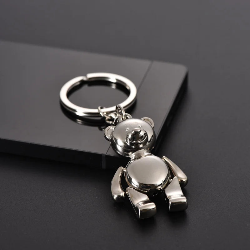 Cute Metal Movable Bear Keychain 3D Animal Kering Women Car Handbag Charm Accessories Key Holder