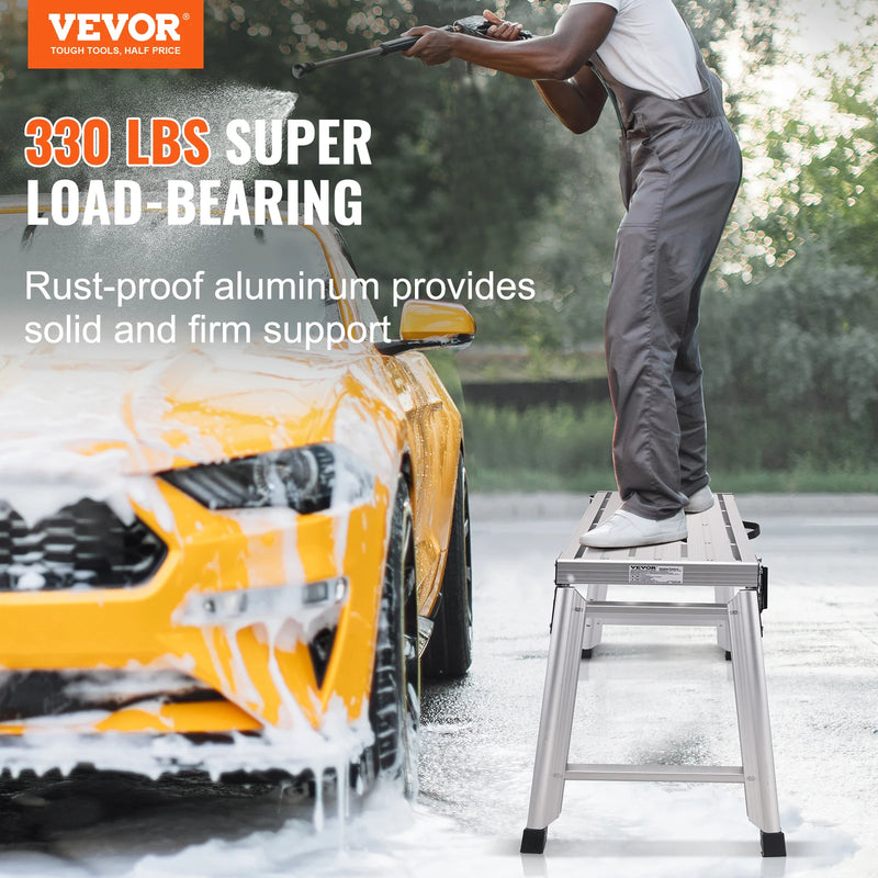 SucceBuy 330lbs Work Platform Adjustable Folding Aluminum Drywall Ladder Non-Slip Work Bench w/ Portable Handle