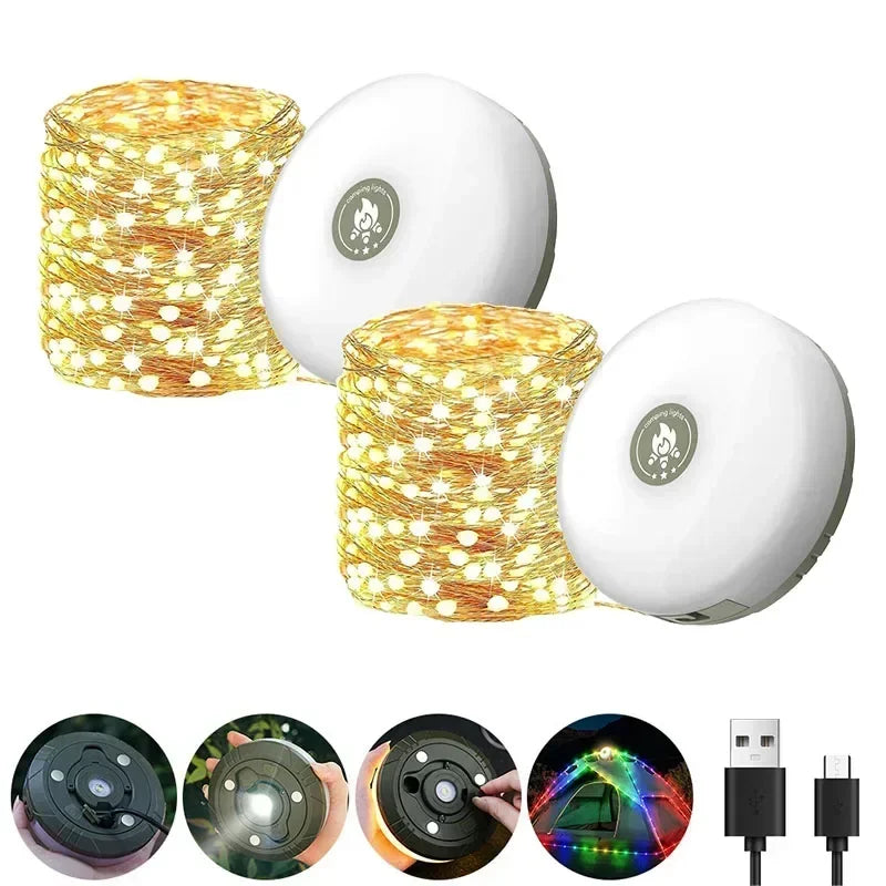 Multifunctional 4 in 1 Design Camping Light String USB Rechargeable Outdoor Tent Decor Light XTE LED Flashlight with Magnet Hook