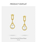 ENFASHION Link Chain Pearl Drop Earrings For Women Gold Color Geometric Dangle Earings Fashion Jewelry Dropshippping E191142