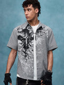 Y2K Grunge Punk Men's Street Summer Plaid Cross Print Short Sleeve Single-Breasted Casual Shirt