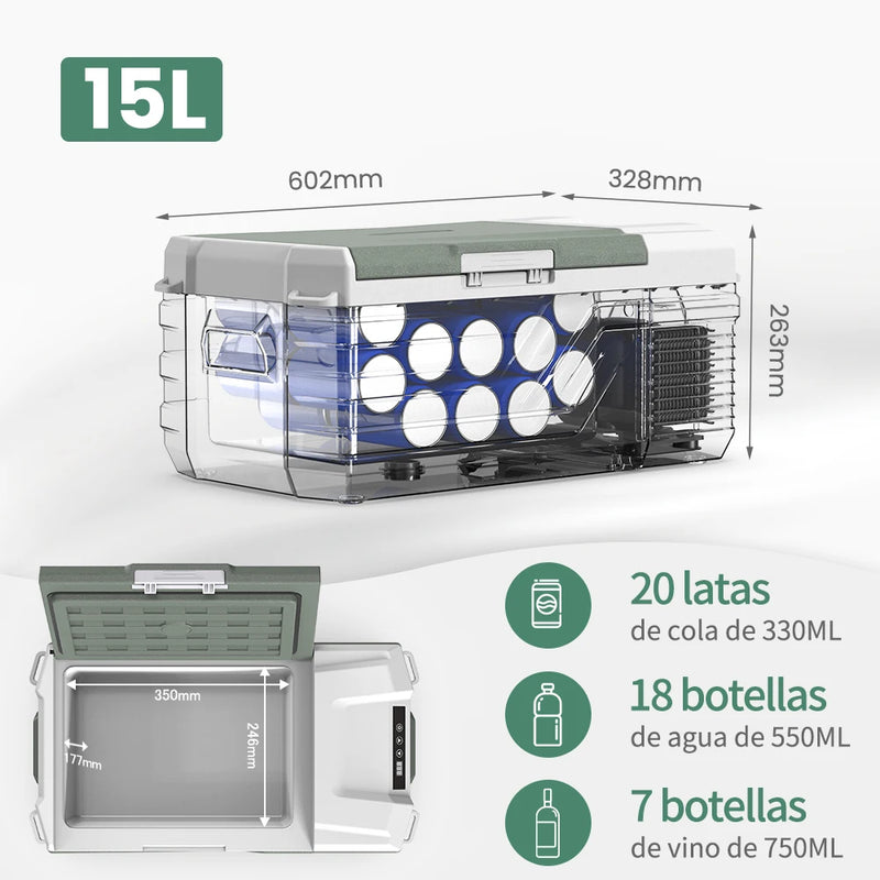 Alpicool NL15 15L Portable Car Refrigerator 12 Volt Mini Fridge Freezer 12/24V DC 100-240V AC Cooler Ice Box for Truck Camping