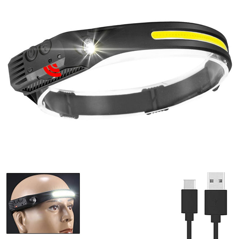 Induction Headlamp COB LED Head Lamp with Built-in Battery Flashlight USB Rechargeable Head Lamp 5 Lighting Modes Head Light