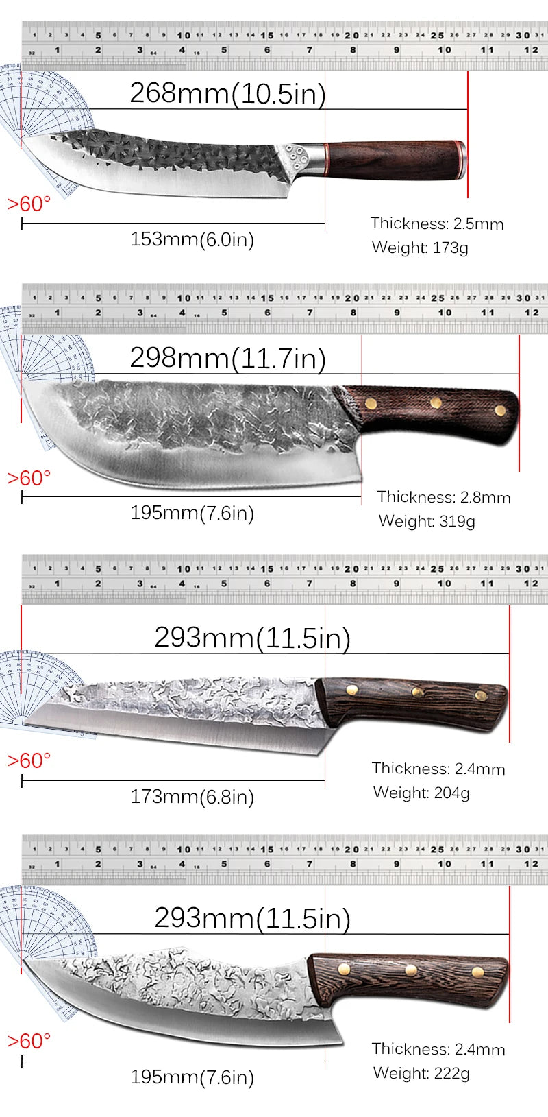 7.6inch Handmade Forged Kitchen Knife Butcher Meat Chopping Cleaver Chinese Chef Knife 5CR15 Stainless Steel