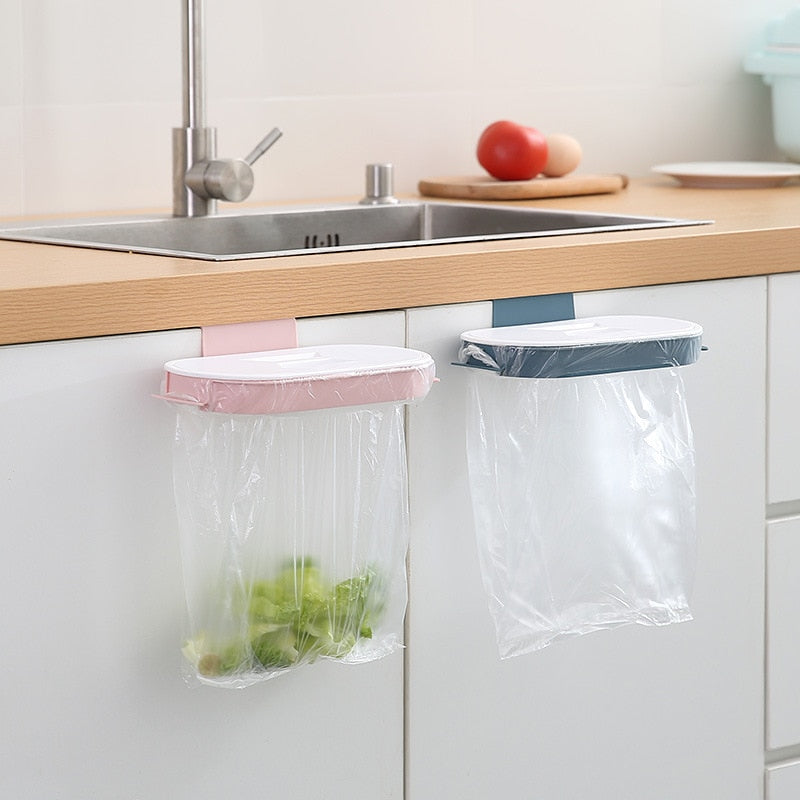 Portable Plastic Garbage Hanging Bag Kitchen Trash Storage Rack Bag Hook Scouring Pad Dry Shelf Holder Kitchen Organzier Shelves