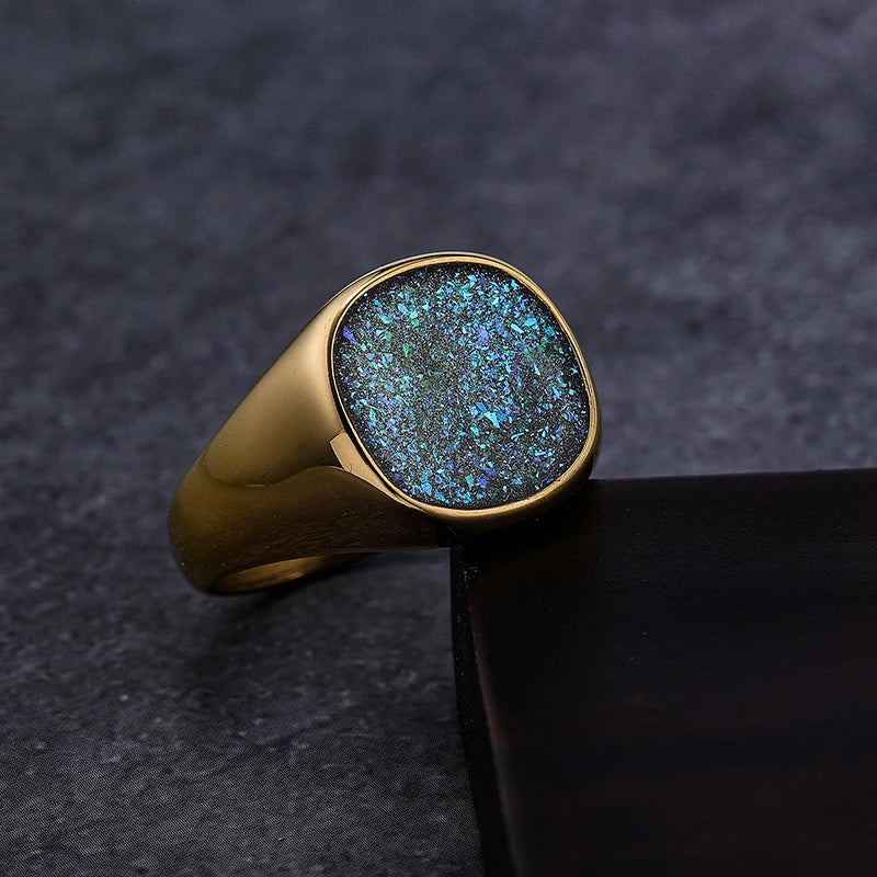 Trend Colourful Signet Square Ring Metal Glossy Geometric Width Crystal Bud Finger Punk Style Fashion Ring Jewelry Accessories