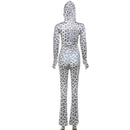 VEITCHE Women's Summer Outfit Casual Leopard Print Long Pant Suit Slim Hoodie Zipper Top High Waist Trousers Set Street Style